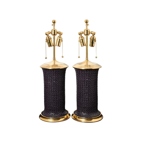 Pair of Medium Patricia Lamps in Purple with Slip-Trailed Dots and Dashes