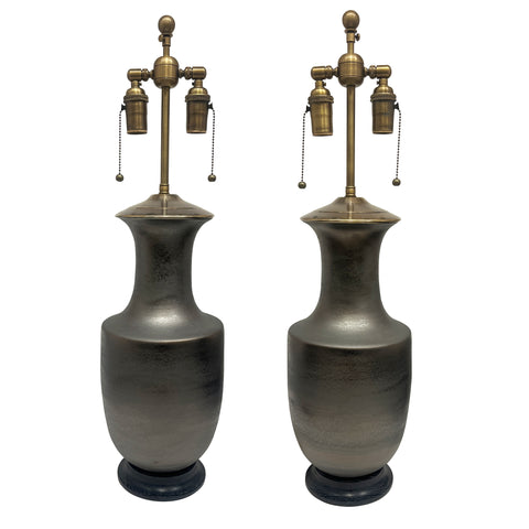 Pair of Ming Lamps in Matte Bronze