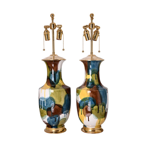 Pair of Ming Lamps in Spinach and Egg