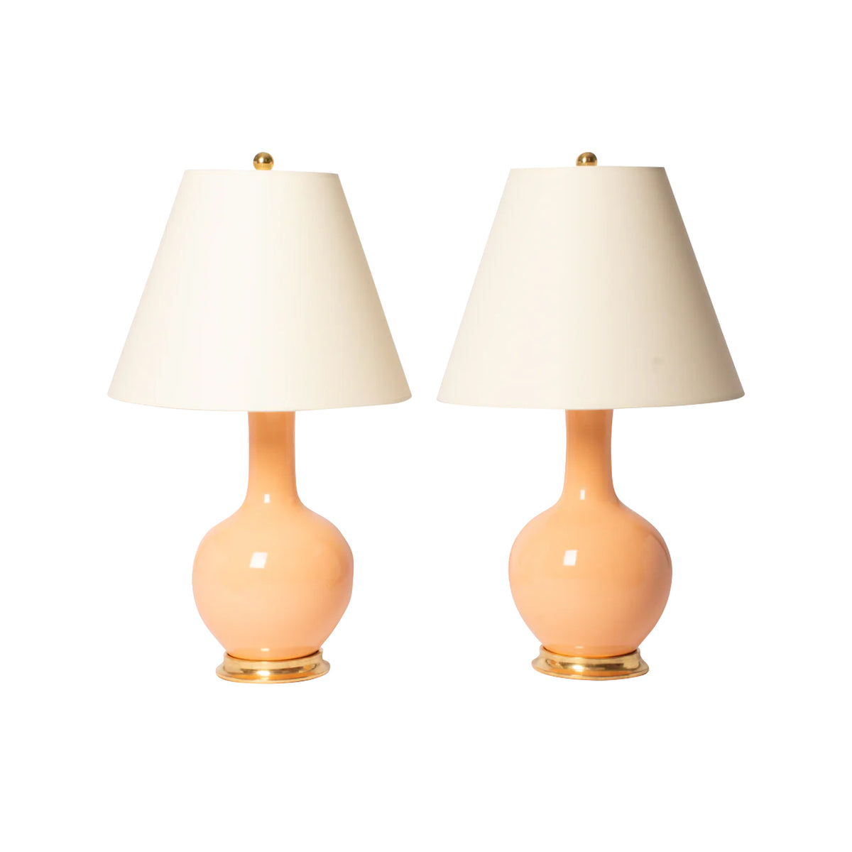 Pair of Small Single Gourd Lamps in Apricot