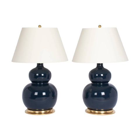 Pair of Stout Double Gourd Lamps in Navy