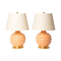 Pair of Wide Ribbed Ball Lamps in Apricot