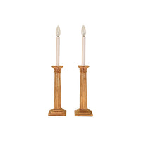 Pair of Corinthian Column Candlestick Lamps in Gold Luster