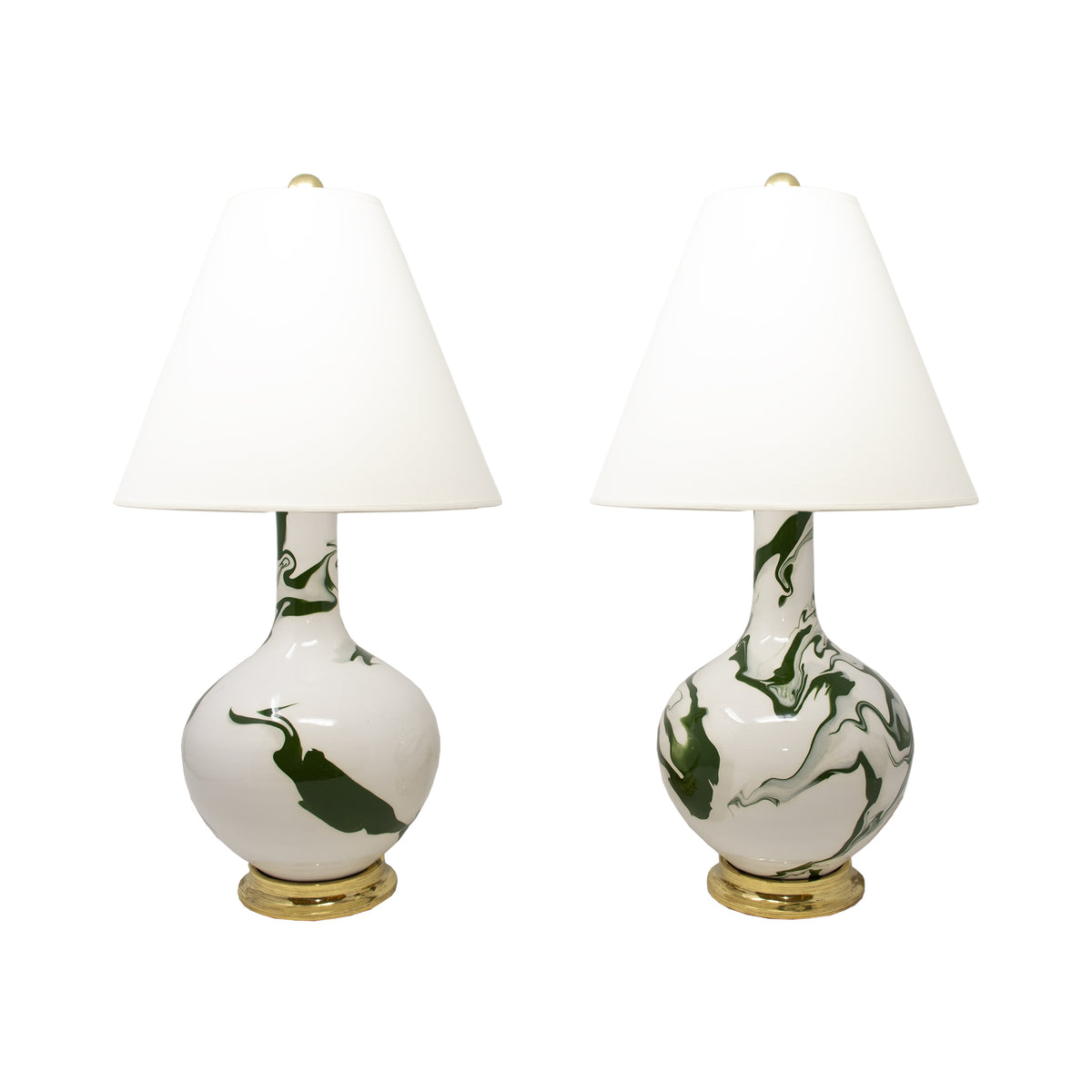 Pair of Lindsay Lamps in Dark Green Marble
