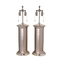 Pair of Large Patricia Lamps in Matte Platinum Luster