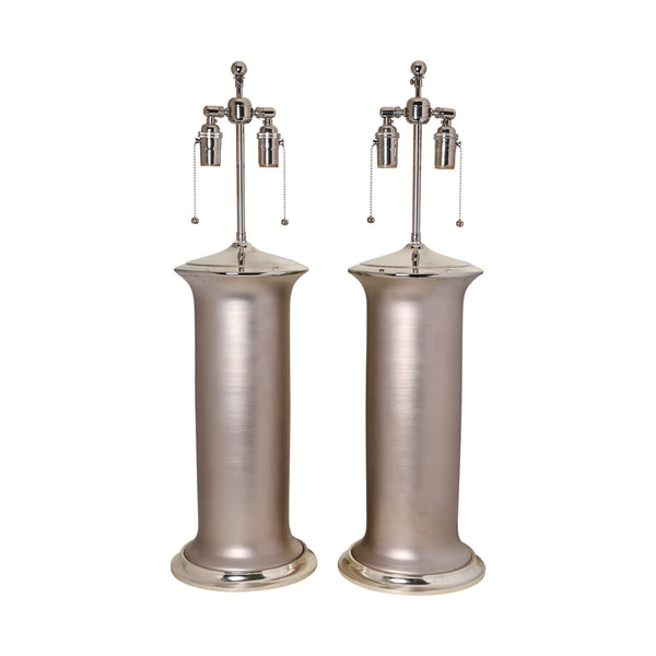 Pair of Large Patricia Lamps in Matte Platinum Luster