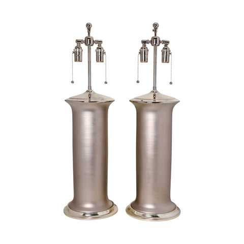 Pair of Large Patricia Lamps in Matte Platinum Luster