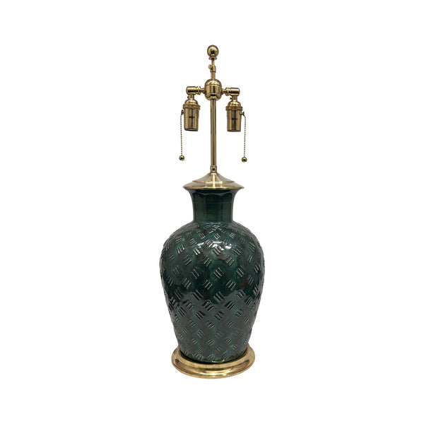 Penny Lamp with Loose Basketweave in Green Patina