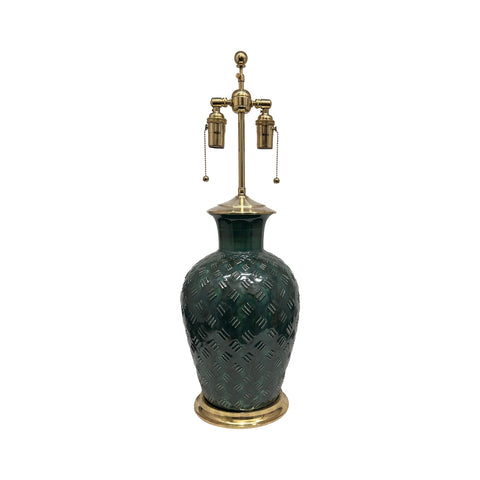 Penny Lamp with Loose Basketweave in Green Patina