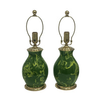 Pair of Robb Lamps in Dark Green and Lime Marble