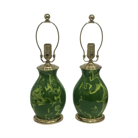 Pair of Robb Lamps in Dark Green and Lime Marble