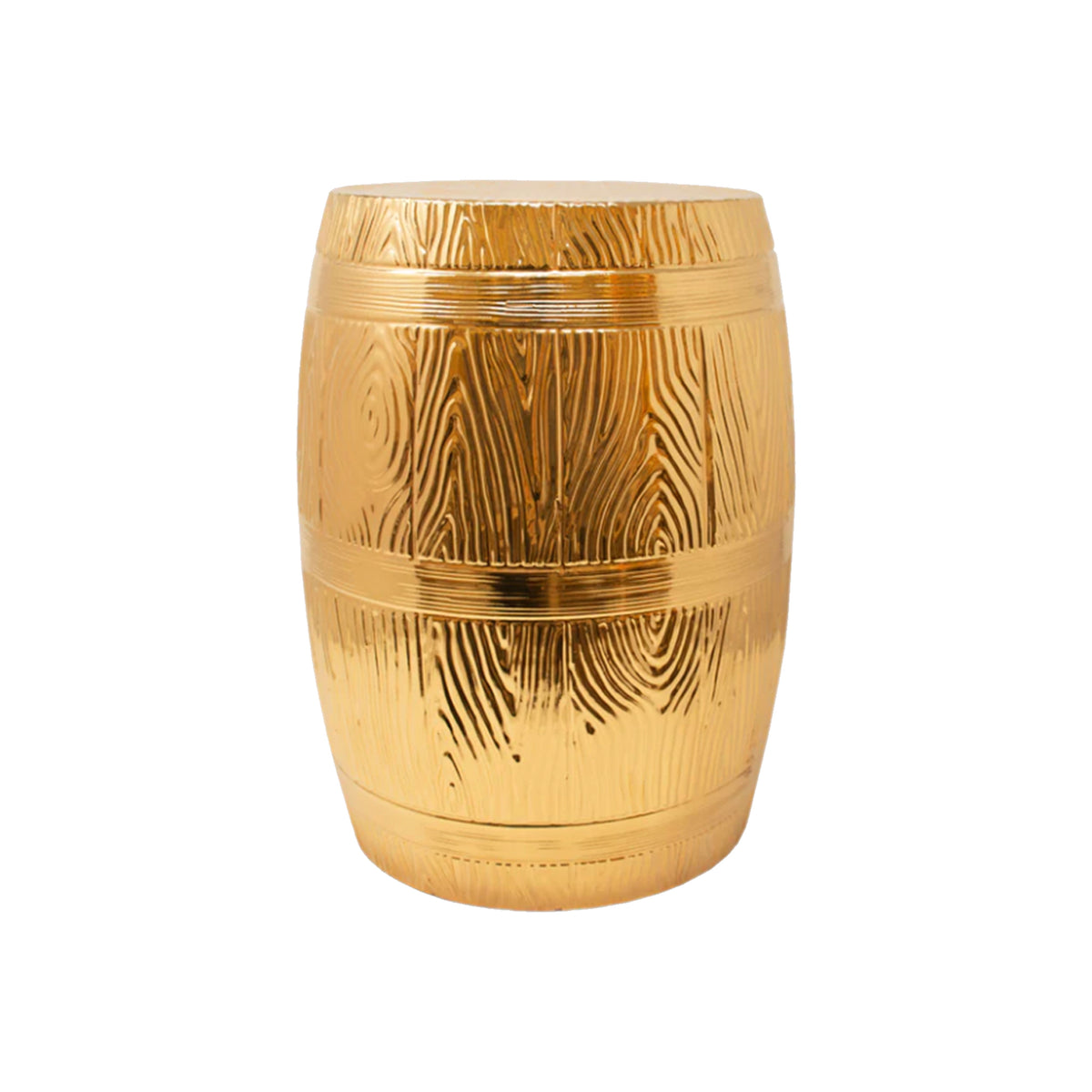 Faux Bois Barrel Garden Stool in Gold Luster