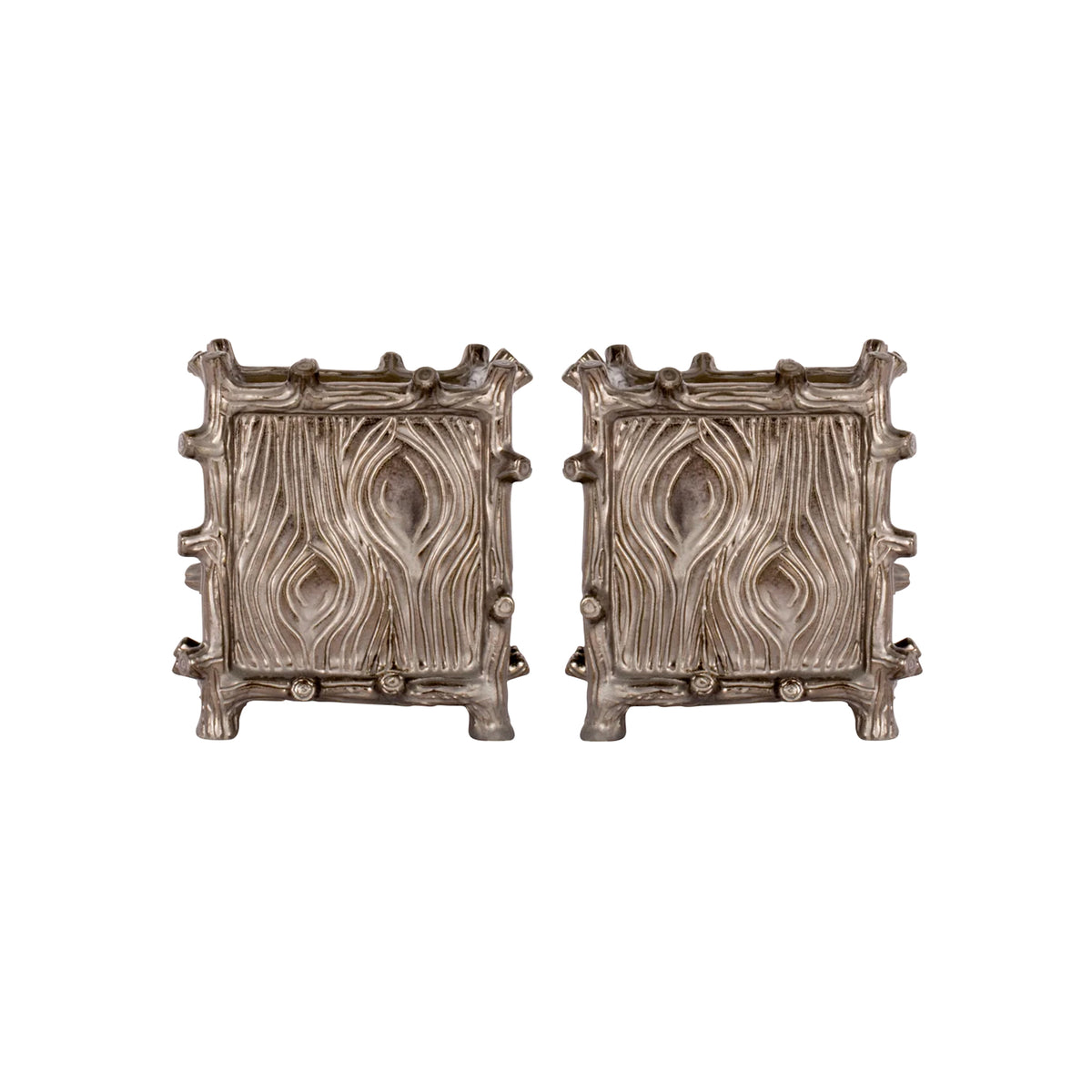 Small Square Faux Bois Cachepot in Matte Bronze