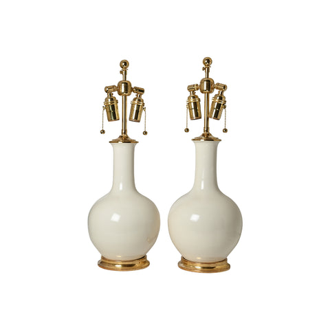 Pair of Small Single Gourd Lamps in Blanc de Chine