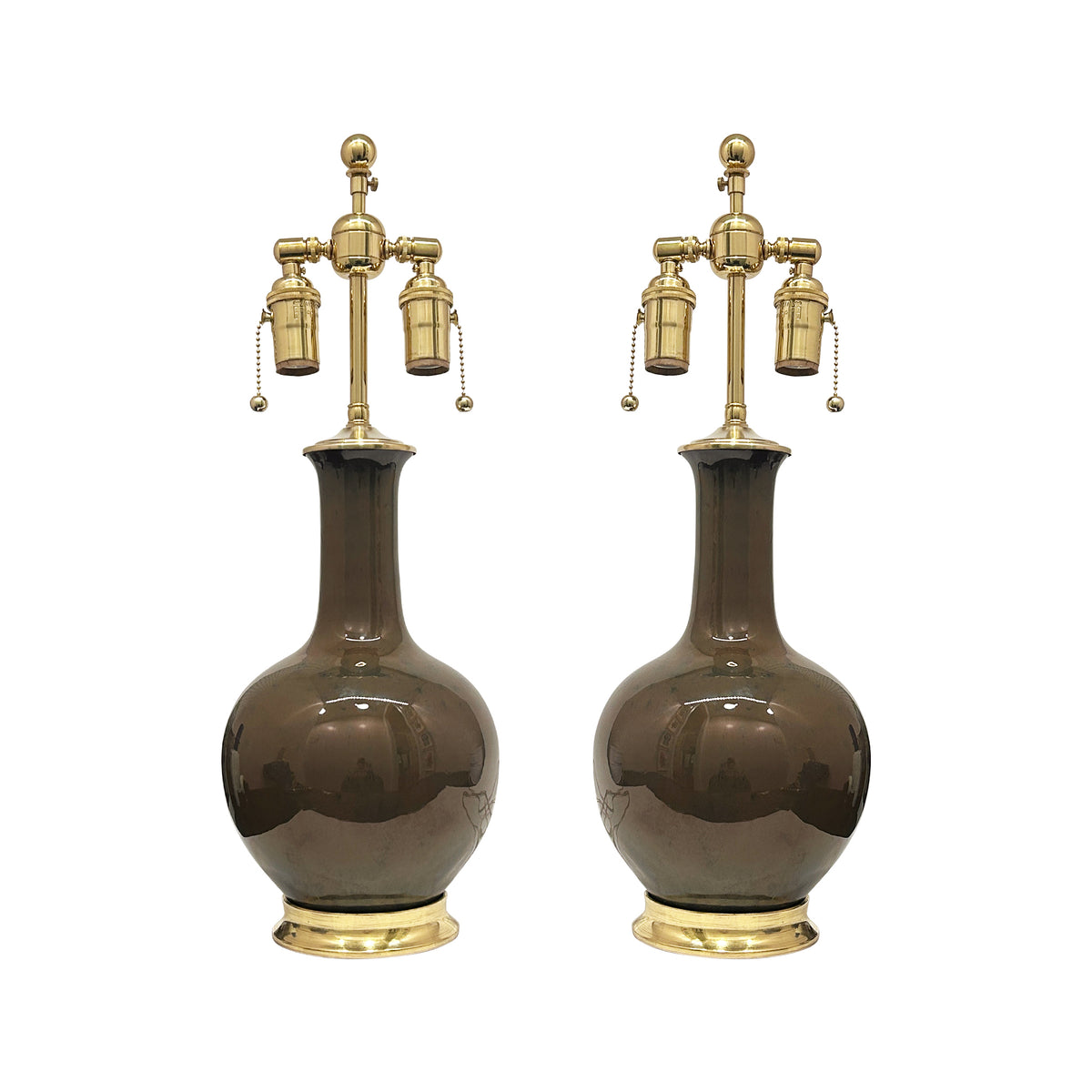 Pair of Small Single Gourd Lamps in Ironstone