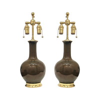 Pair of Small Single Gourd Lamps in Ironstone