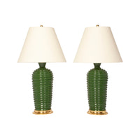 Pair of Spiral Lamps in Dark Green