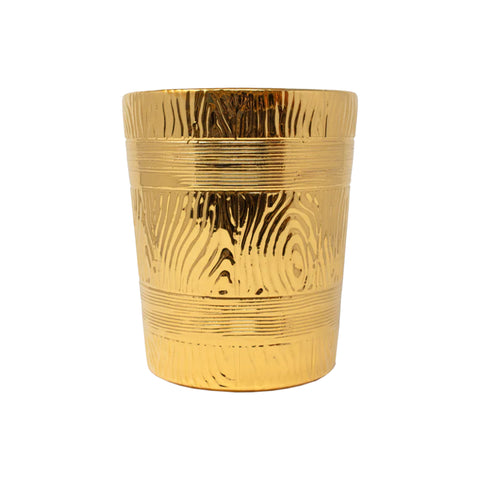 Tall Faux Bois Barrel Cache Pot in Gold Luster