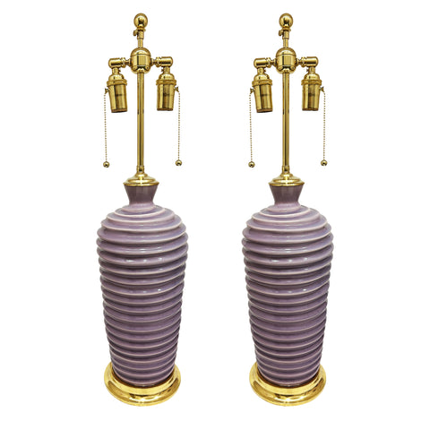 Pair of Spiral Lamps in Thistle