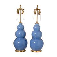 Pair of Large Three Ball Lamp in Cornflower