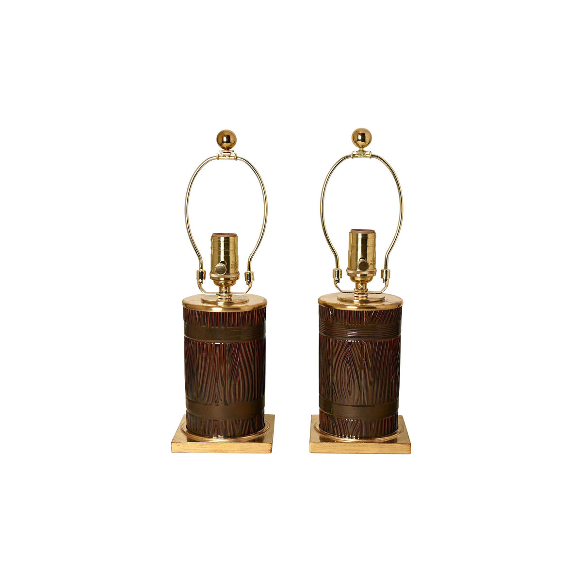 Pair of Small Zaheer Lamps with Faux Bois in Ironstone