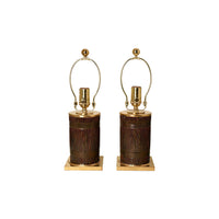 Pair of Small Zaheer Lamps with Faux Bois in Ironstone