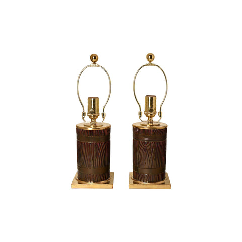 Pair of Small Zaheer Lamps with Faux Bois in Ironstone