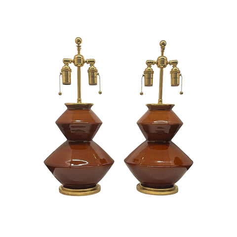 Pair of Wide Zig Zag Lamps in Amber