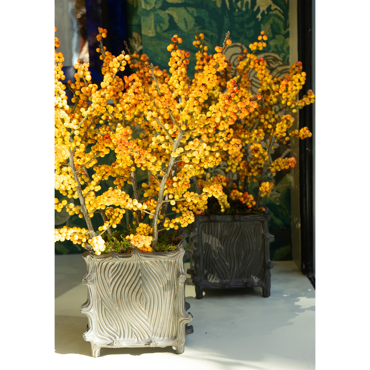 Large Square Faux Bois Cachepot in Matte Bronze