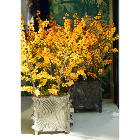 Large Square Faux Bois Cachepot in Matte Bronze