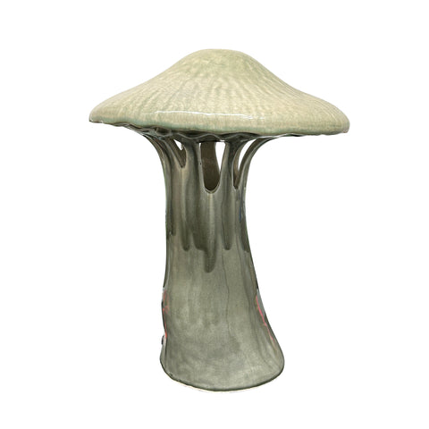 Ceramic Polychrome Marbled Shroom Lamp in Celadon