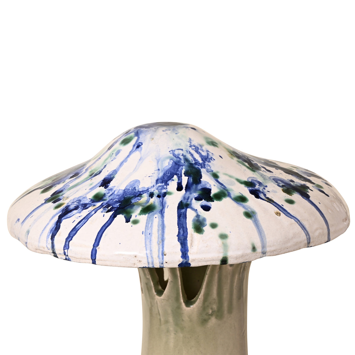 Ceramic Polychrome Marbled Shroom Lamp in Blue Green Spots with Celadon Base