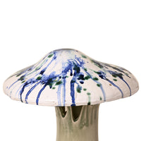 Ceramic Polychrome Marbled Shroom Lamp in Blue Green Spots with Celadon Base