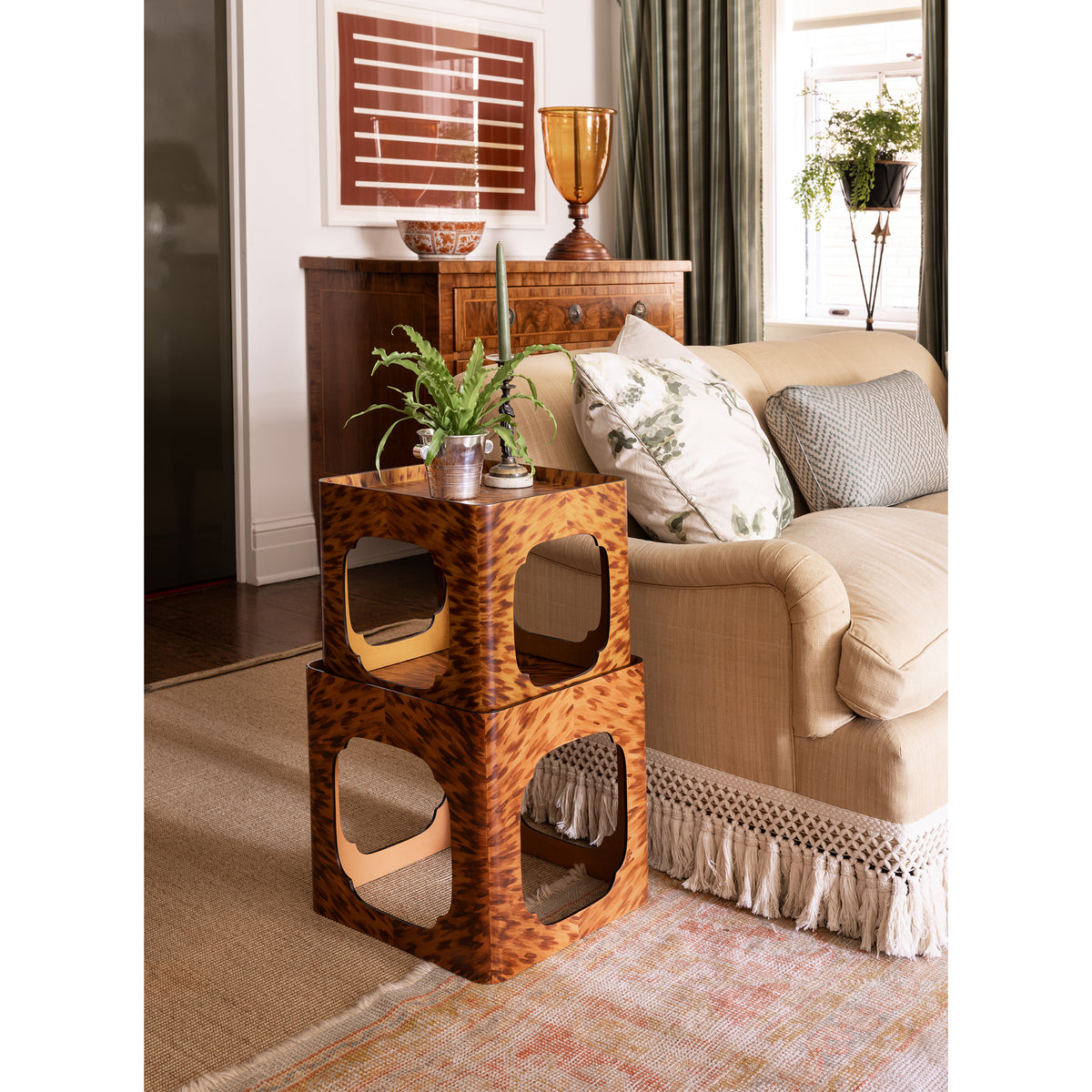 KRB Hand-Painted Cloud Stacking Table in Natural Faux Tortoise