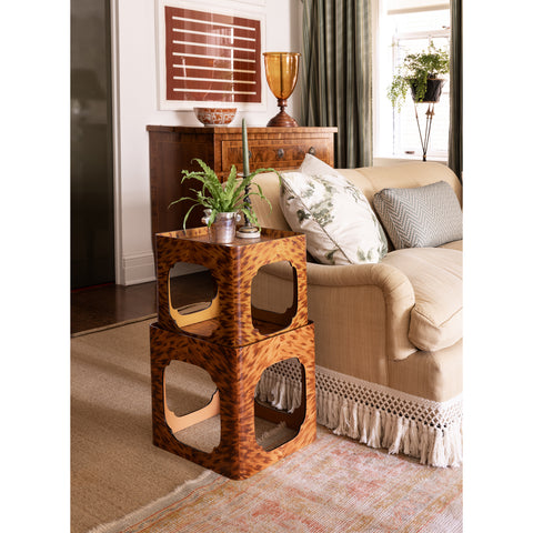 KRB Hand-Painted Cloud Stacking Table in Natural Faux Tortoise