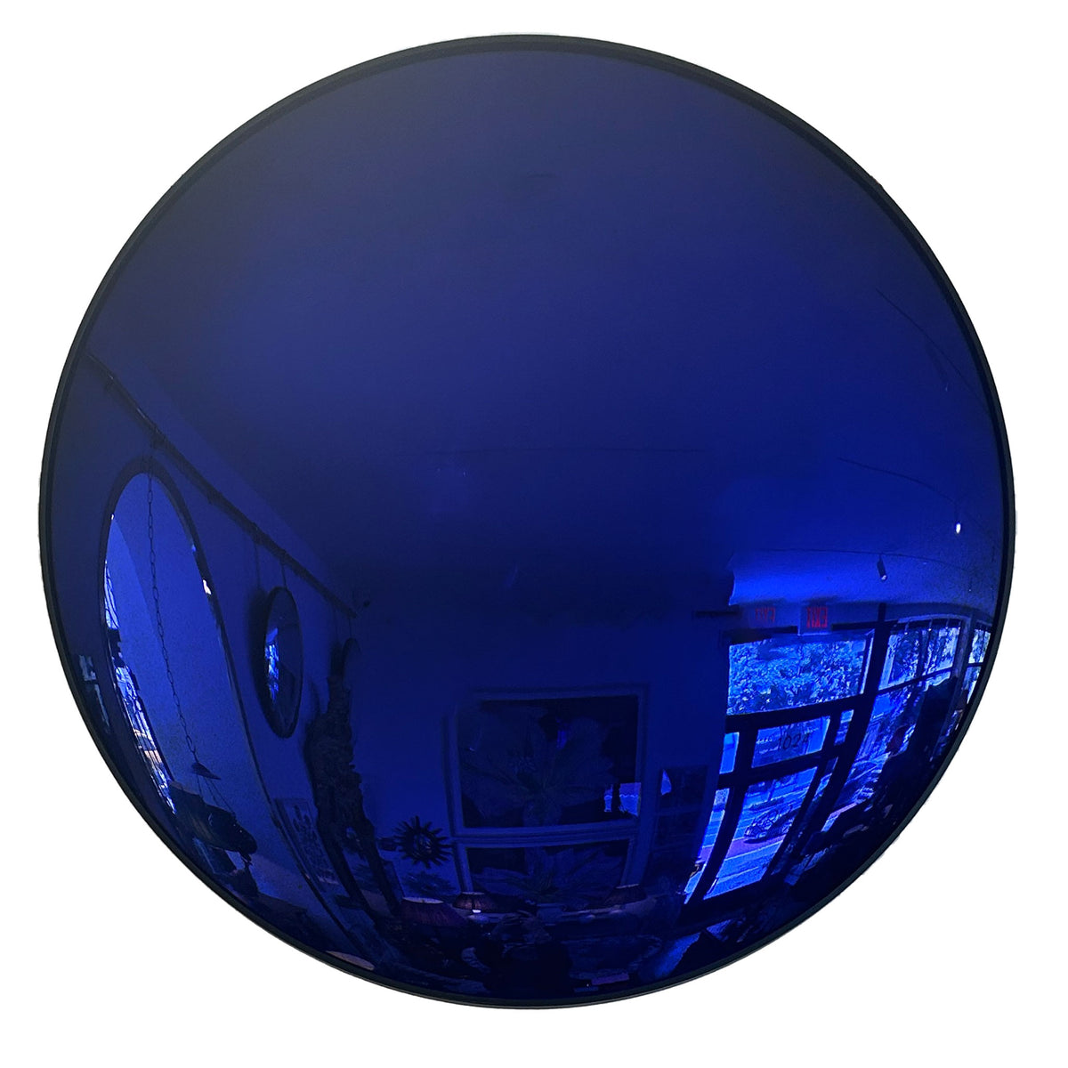 36" Convex Mirror in Antiqued Cobalt with Black Frame