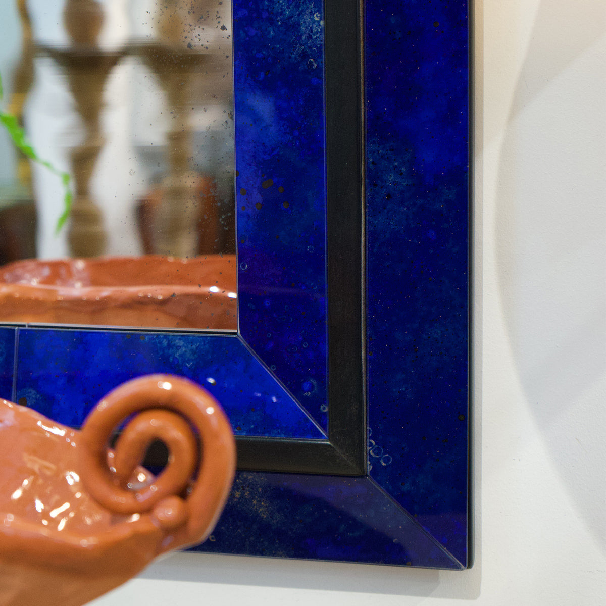 KRB Cobalt Reverse Painted Glass and Ebonized Frame Mirror