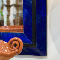 KRB Cobalt Reverse Painted Glass and Ebonized Frame Mirror
