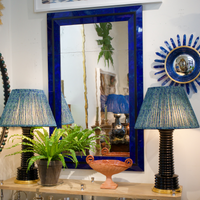 KRB Cobalt Reverse Painted Glass and Ebonized Frame Mirror