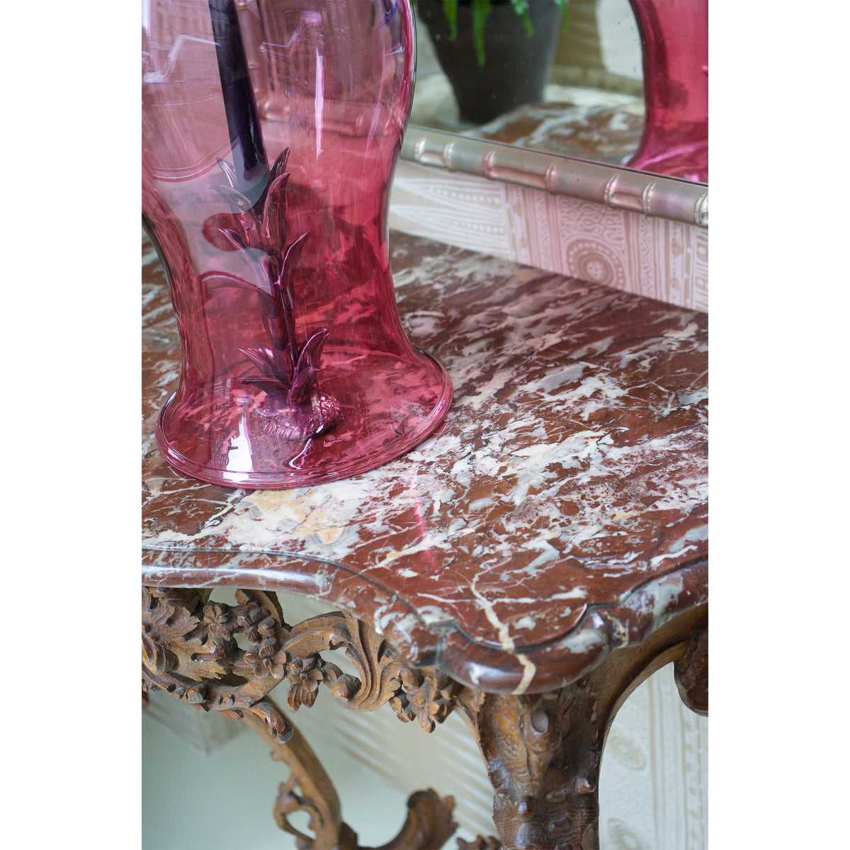 Pair of 18th Century Louis XV Carved Console Tables with Marble Tops