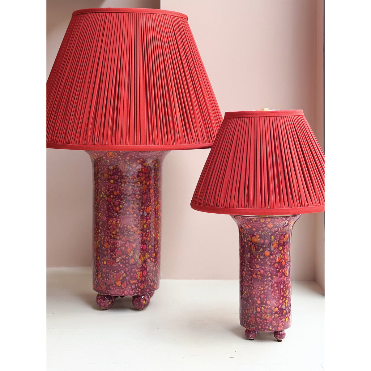 Small Ball Foot Lamp in Acid Cranberry Glaze