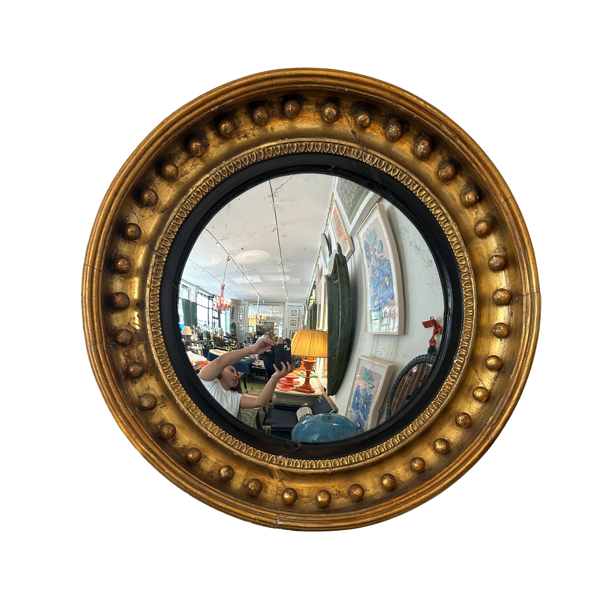 English Regency Round Gilt Convex Mirror