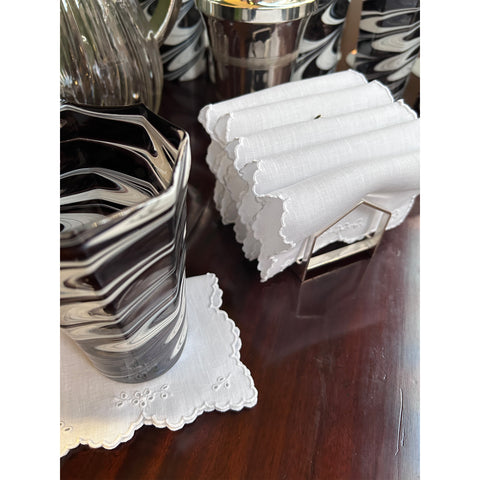 White Eyelet Cocktail Napkins with Shaped Edge