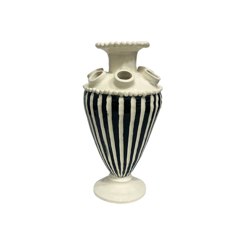 Seven Spout Pedestal Black and White Tulipiere