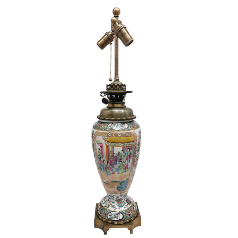 19th Century Chinese Rose Medallion Lamp