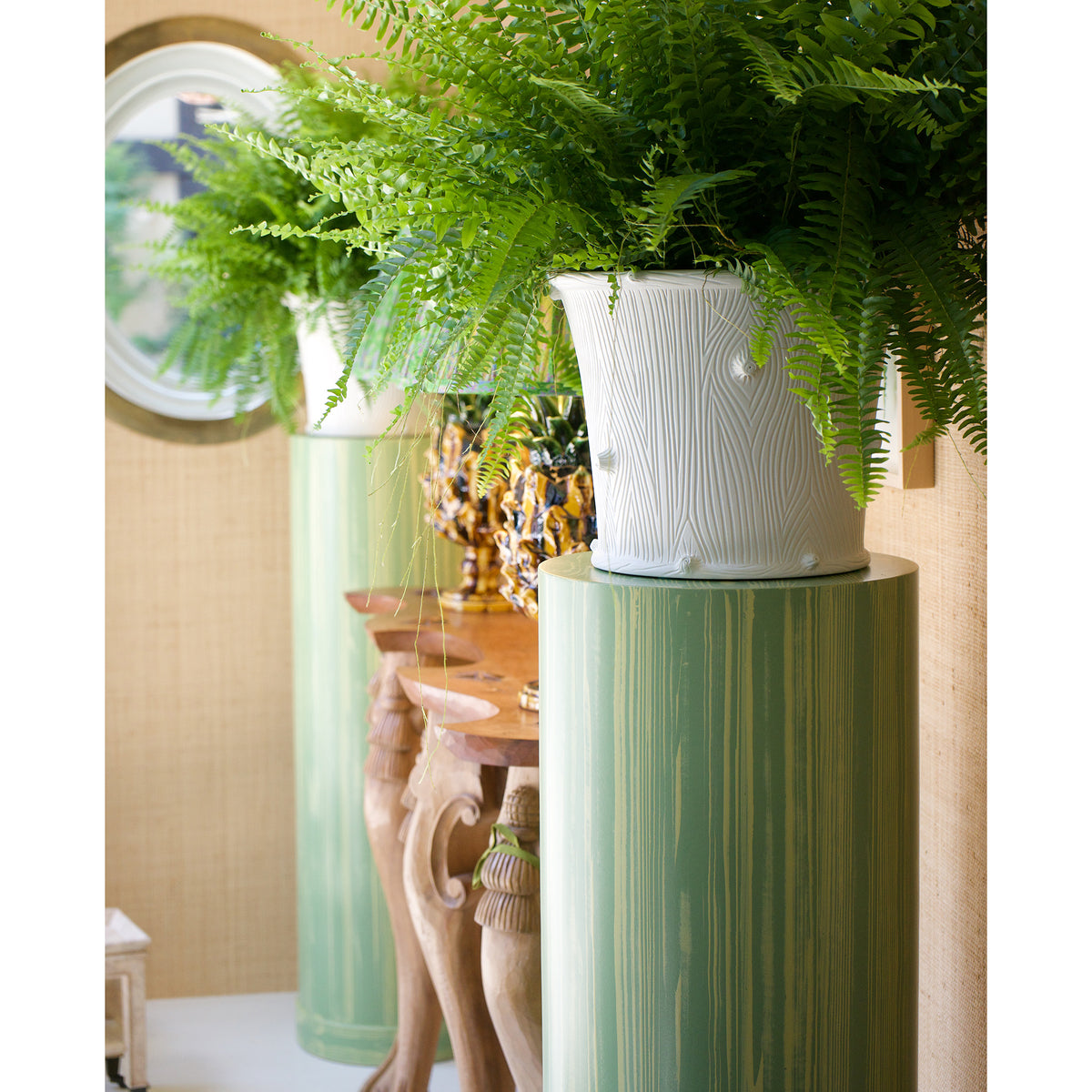 KRB Hand-Painted Round Pedestal in Fern Faux Bois