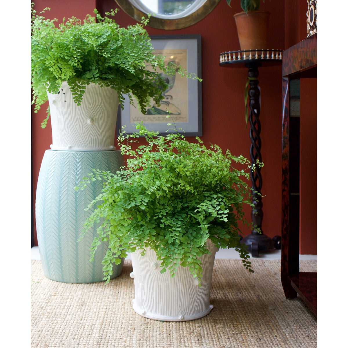 Large Faux Bois Planter with Nubs in Matte White