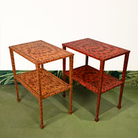 KRB Hand-Painted Two-Tier Side Table in Flame Faux Tortoise