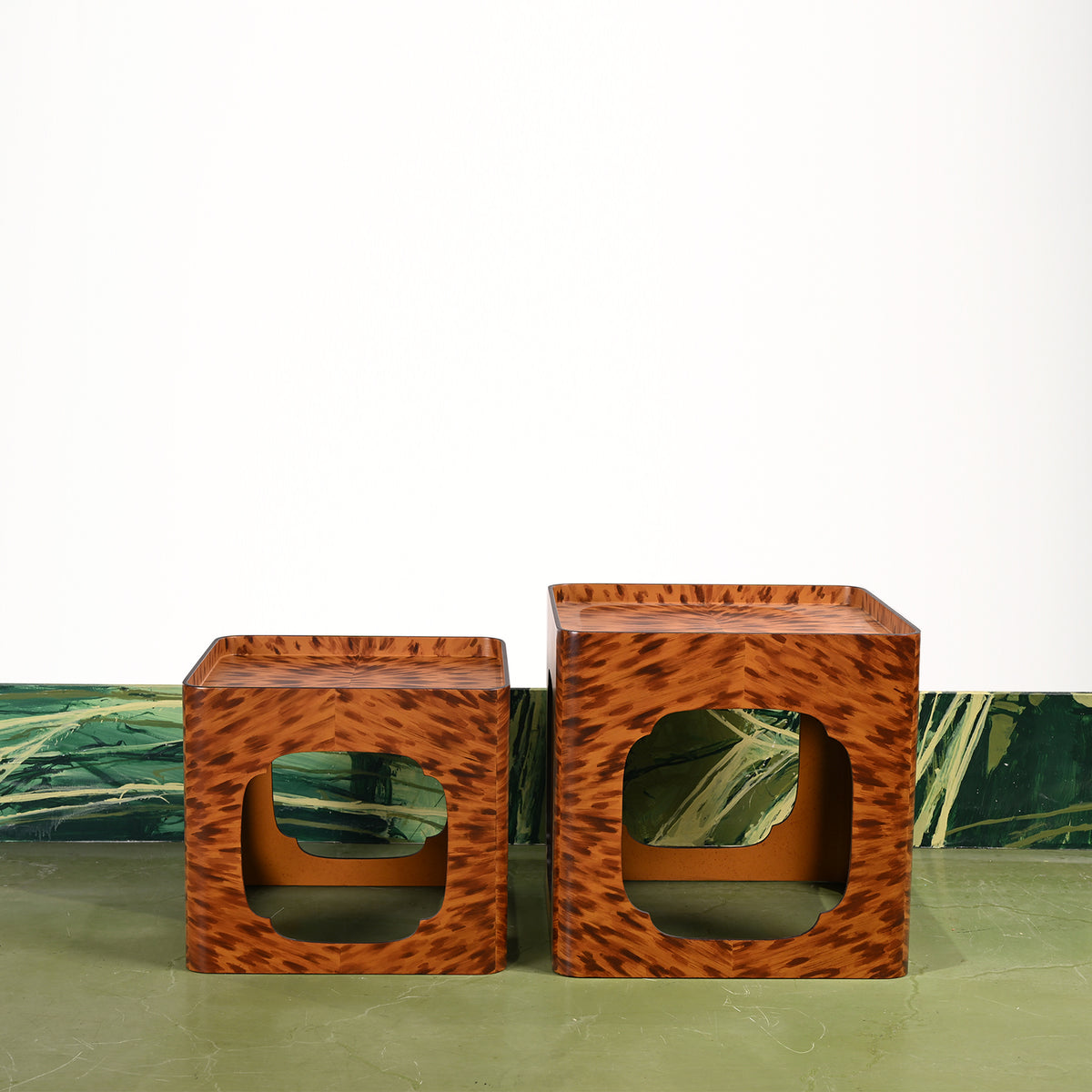 KRB Hand-Painted Cloud Stacking Table in Natural Faux Tortoise