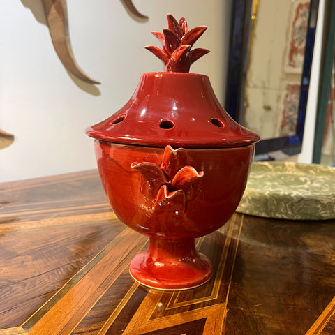 Jean Roger Empire Pique Fleurs Flower Pot with Lid in Bordeaux I Small Chip